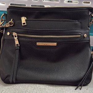 Poppy & Peonies Black and Gold Crossbody Bag with Structured Design